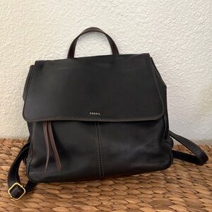 Fossil Claire Black/Brown Leather Backpack